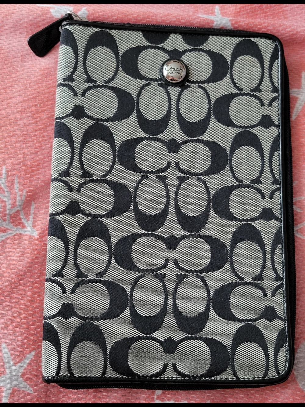 Coach Signature Zip Around Ereader Case.  8.5 × 6 In